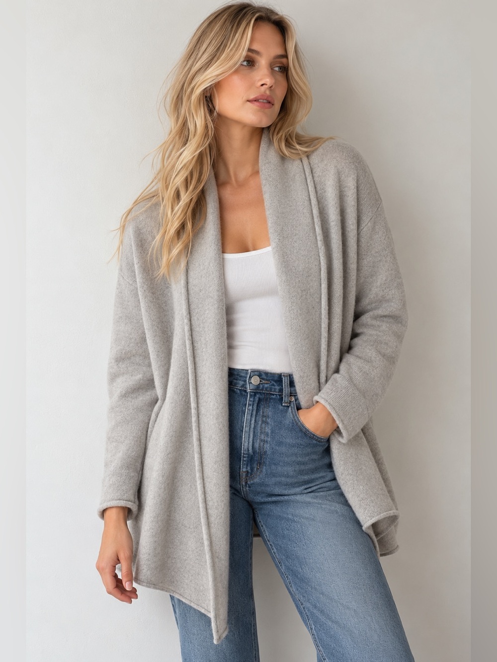 Club Monaco 100% Cashmere Shawl Collar Cardigan Grey M/L